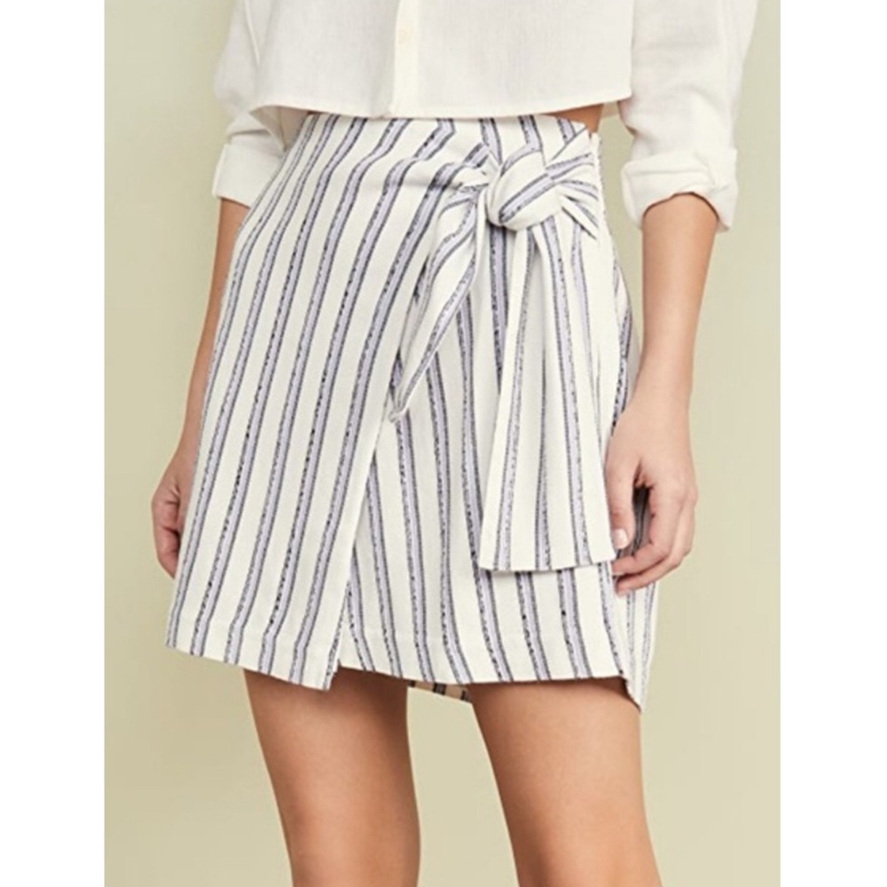 Club Monaco Womens Striped Mini Wrap Skirt 4 Blue White Old Money Preppy Coastal